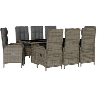 vidaXL Set Comedor Jard&iacute;n 9 Pzas Y Cojines Rat&aacute;n Sint&eacute;tico Gris Vidaxl
