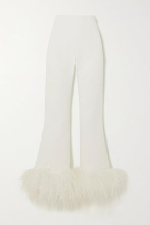 16Arlington Brisbane Cropped Feather-trimmed Crepe Wide-leg Pants - Avorio