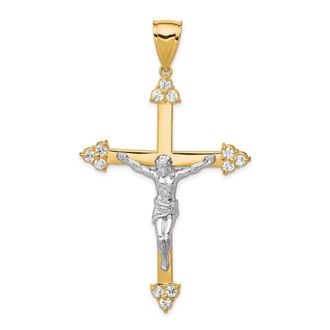 Diamond2Deal 10k Yellow Gold Rhodium Cubic Zirconia Crucifix Pendant