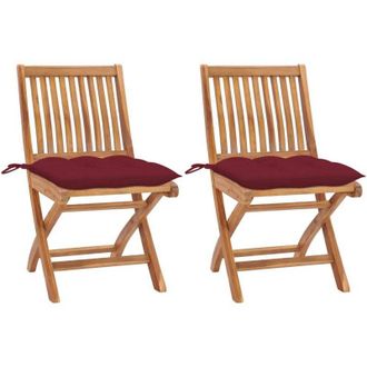 vidaXL Vidaxl - Sedie da Giardino 2 pz con Cuscini Rosso Vino Massello di Teak