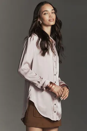 Pilcro Longline Silky Buttondown Shirt