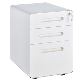 Carter's Vinsetto Steel 3-Drawer Curved Mobile File Cabinet w/ Lock All-Metal Rolling White Vertical File Cabinet - CARTER | TJ Hughes