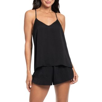 Midnight Bakery Hammered Satin Camisole & Tap Shorts Pajamas in Black at Nordstrom, Size X-Large