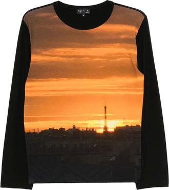 agnès b. sunset-print T-shirt - women - Elastane/Viscose - 2 - Black