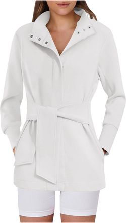 Generic Winter Jackets for Women UK Sale Clearance Wool Coat Belted Casual Long Sleeve Wrap Trench Coat Trendy Button Up Dressy Outerwear with Pockets Solid W