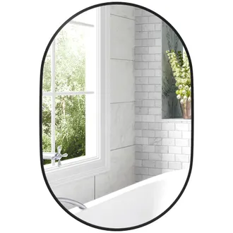 OEM Espejo De Ba&ntilde;o Ovalado 60x90 Cm Espejo Decorativo De Pared Con Marco De Aluminio Para Sal&oacute;n Horizontal O Vertical Negro