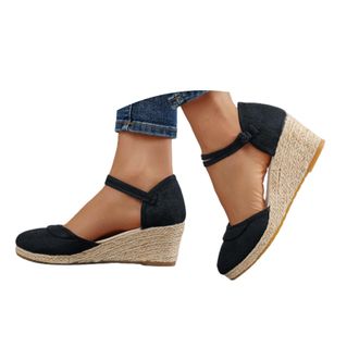 Generic Womens Espadrilles Wedge Sandals Summer Casual Closed Toe Sandal Comfortable Breathable Platform Low Heels Cute Shoes Flatform Heeled Shoes Ankle Stra