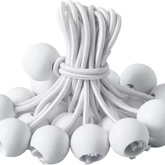 OEM Paquete De 50 Cuerdas El&aacute;sticas Con Bolas - Tensores De Lona, Cuerdas El&aacute;sticas, Lazos El&aacute;sticos Blancos Con Bolas De Pl&aacute;stico