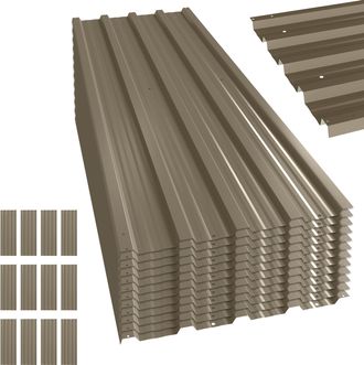 OUTSUNNY 12x Paneles Para Tejado De Acero Galvanizado, 7m&sup2;, Para Caseta De Herramientas, Cobertizo, Garaje, Exterior, 129x45cm, Marr&oacute;n