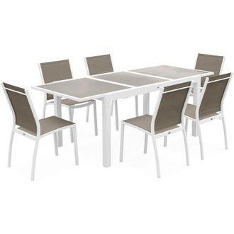 Sweeek 6-seater extendable aluminium garden table set with chairs White 210x90x75 cm - Orlando