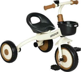OEM Triciclo Para Ni&ntilde;os De 2 A 5 A&ntilde;os Bicicleta Infantil Con Asiento Ajustable Cesta Timbre Y Pedales 70,5x53x58 Cm Crema