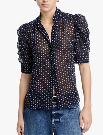 Frame Denim Tie Print Gillian Top In Navy Multi