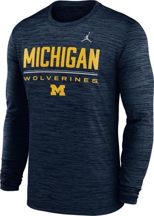 Nike Jordan Mens Michigan Sideline Velocity Jordan Brand Dri-FIT College T-Shirt in Blue | 0JEQ41SMWN-FG7