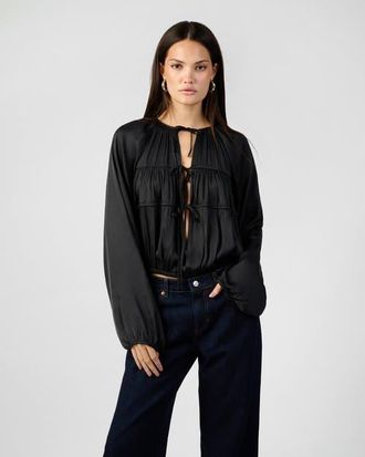 WeWoreWhat Cocoon Sleeve Front Tie Top in Black at Nordstrom, Size Xx-Small