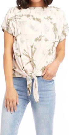 Karen Kane Penny Tie Dye Front-Tie Short Sleeve Top In Pale Pink And Light Olive