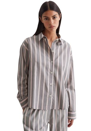 Marc O'Polo Pyjamaoberteil MARC OPOLO Mix & Match Woven, Damen, Gr. XS, grau (castlerock stripe), Popeline, Obermaterial: 100% Baumwolle, unifarben, loose fit h&uuml;f