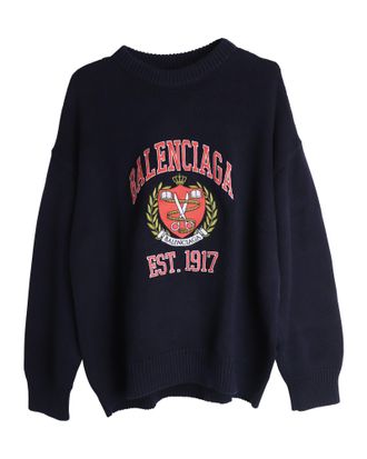 Balenciaga Pre-owned Mens Oversized Embroidered College Logo Crewneck in Navy Blue Cotton - Black - Size Medium