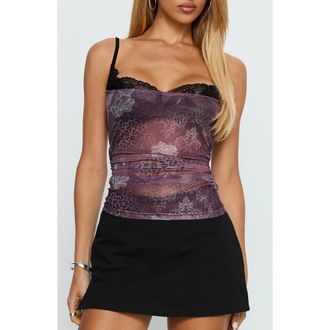Princess Polly Worldly Mesh Overlay Bra Top in Purple at Nordstrom, Size 10
