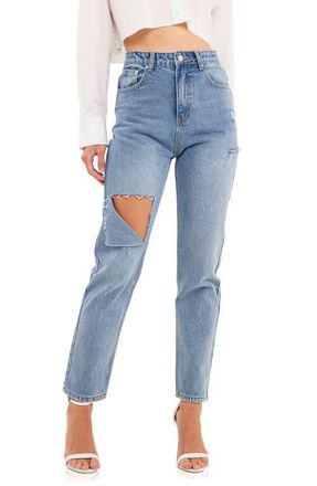 Grey Lab Ripped High Waist Slim Straight Leg Jeans in Denim at Nordstrom, Size 24