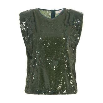Jucca Sleeveless Tops, female, Green, Size: XS Sequin Sleeveless Topwear Green Aw25