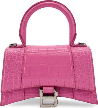 Balenciaga Hourglass Top Handle Crocodile Embossed Leather Pink Leather Handbag (Pre-Owned)