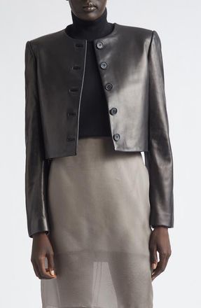 Brandon Maxwell The Ryder Boxy Leather Crop Jacket in Black at Nordstrom, Size 4