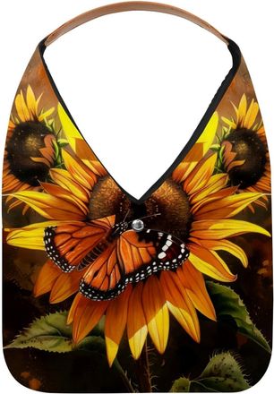 Generic Blooming Sunflower Butterfly Reusable Lightweight Grocery Bags - Foldable Into Compact Pouch, Washable & Sturdy, Multipurpose for Shopping and Travel