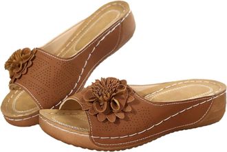 Generic Wedge Sandals for Women Slipper Perfect for Summer Beach Flowers Sandal Ladies Orthopedic Sliders Open Toe Platform Slippers with Arch Support Slip On