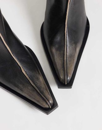 Asos Renzo stivali western in vera pelle nera effetto vissuto-Nero