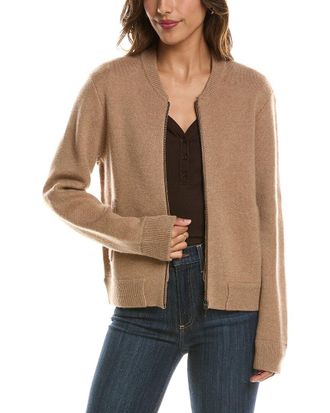 Fort&eacute; Cashmere Zip 100% Cashmere Bomber Cardigan