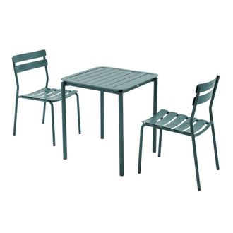 Oviala Mesa de jard&iacute;n cuadrada (70 x 70 cm) y 2 sillas verde oscuro