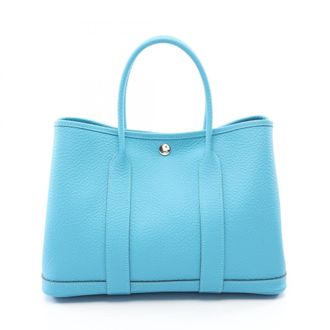 Herm&egrave;s Blue Vache Leather Handbag Tote Bag (Pre-Owned)