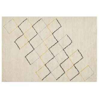 Beliani Alfombra De Algod&oacute;n Beige Claro Negro Amarillo 140 X 200 Cm A Mano Geom&eacute;trico Tezpur
