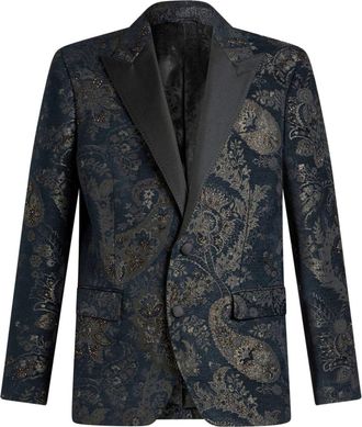 Etro peak-lapel jacquard blazer - men - Wool/Mohair - 60 - Blue