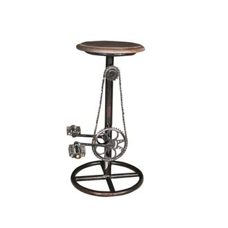 Jaipur Furniture Wow Cycle Stool with Wooden Top - Mango Wood/Iron - L41 x W38 x H75 cm - Coffee Finish in Brown