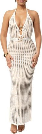 JLUXLABEL Dream Open Stitch Halter Dress in Ivory at Nordstrom, Size X-Large