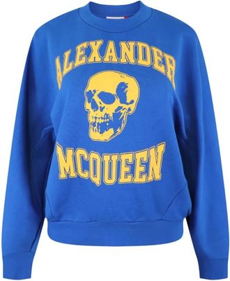 Alexander McQueen Blauwe Katoenen Sweatshirt met Bedrukt Voorpaneel - Dames - Sweatshirts - Blauw - S - Katoen - Hoodies & sweatvesten