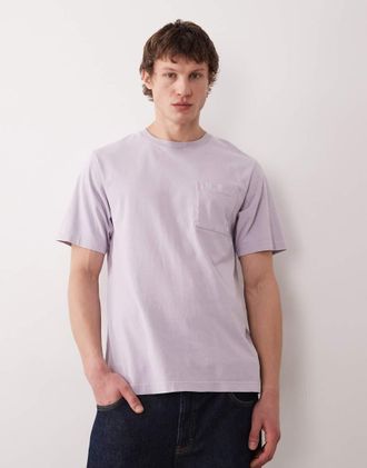 Farah Stacy - T-shirt a maniche corte lilla tinta in capo con logo sulla tasca-Viola