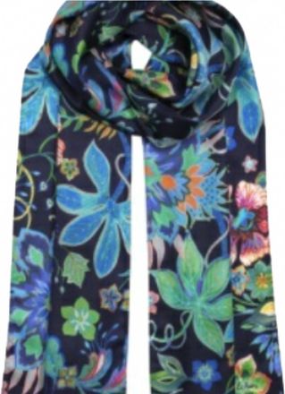 Echo Fantastical Floral Silk Scarf In Navy