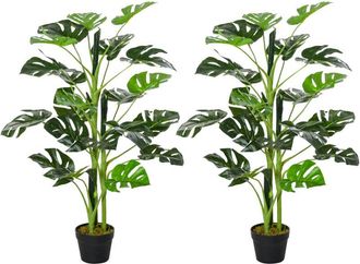 OUTSUNNY Conjunto De 2 Plantas Artificiales 100 Cm Monstera Artificiales &Aacute;rboles Artificiales Con 21 Hojas Y Maceta Para Decoraci&oacute;n Hogar Oficina Sal&oacute;n Verde