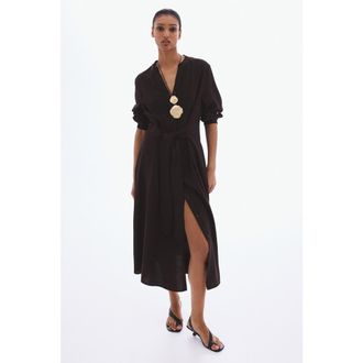 H&M Tie-belt dress in Dark Brown at Nordstrom, Size Xx-Small