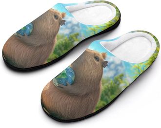 Generic Capybara Hold Earth Fashion Cotton Slippers for Women Memory Foam House Slippers Non-Slip House Bedroom Shoes