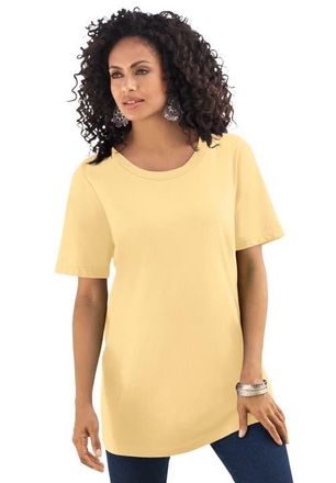 Roaman's Plus Size Cotton Ultimate Crewneck Tee in Banana at Nordstrom, Size Medium