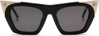 Philipp Plein Cat Eye, Shiny Black-Gold Sunglasses - Black