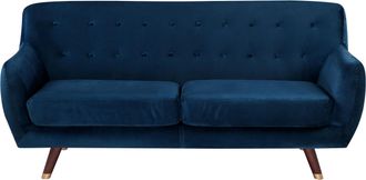 Beliani Beliani - Sof&aacute; 3 Plazas Azul Marino Tapizado En Tela Respaldo Acolchado Abotonado Asiento Acolchado Patas De Madera Bodo