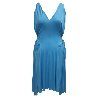 Moschino Boutique Moschino V-Neck Tie-Waist Midi Dress in Blue Acetate