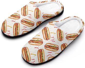 Generic Hot Dogs Mens House Slippers Memory Foam Washable Cotton Slip on Home Shoes