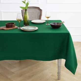 Solino Home Linen Tablecloth for Dining Table, Holiday and Everyday Table Decor - Fete in Christmas Green at Nordstrom, Size X-Large