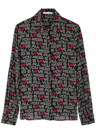 Alice & Olivia X The Beatles Willa Printed Silk Shirt - Black - M (UK12 / M)