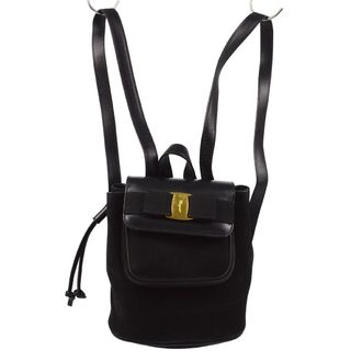 Ferragamo Vara Flap Drawstring Backpack Leather And Suede Black Suede Backpack Bag (Pre-Owned)